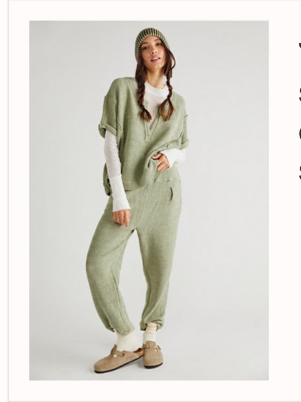 Free People Jayni Set Medium FP Beach Light Sage Green Textured Sweater Pant Set